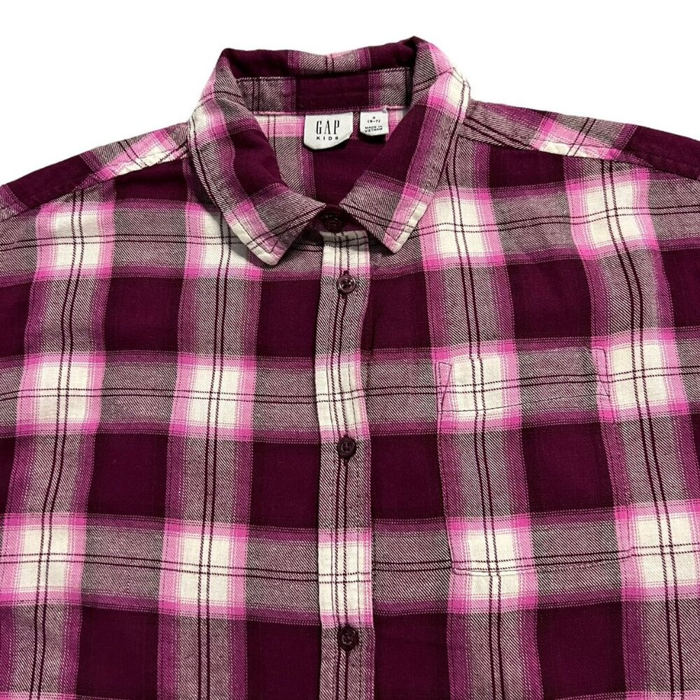 Gap Kids S (6-7Y) Pink & Purple Plaid Flannel Shirt - Picture 2 of 4